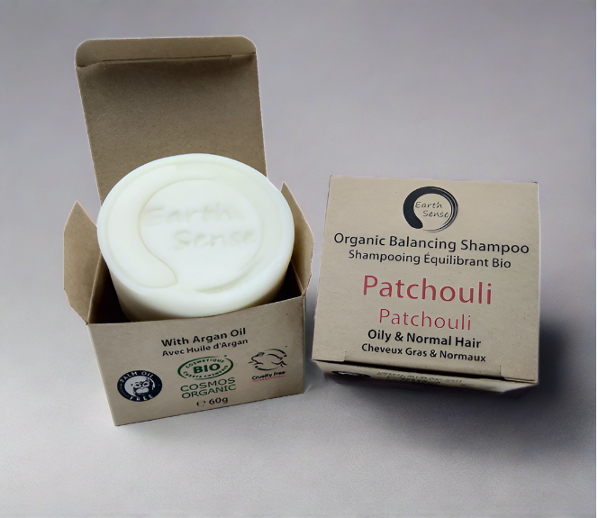 Shampoing solide bio équilibrant au patchouli – Cheveux gras & tous types de cheveux – 60 g