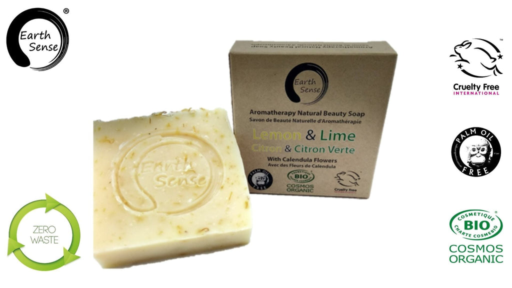 Savon solide bio certifié – Citron & citron vert avec fleurs de calendula – 90 g